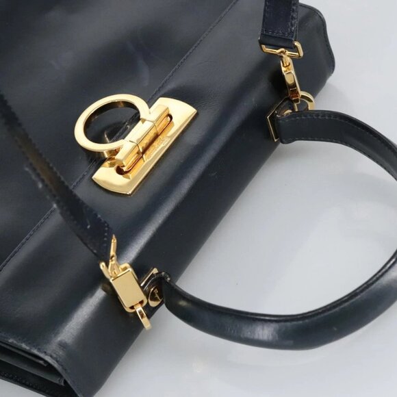 Salvatore Ferragamo Gancini Hand Bag Leather 2way Navy Gold - Picture 6 of 16